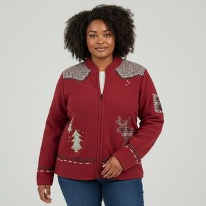 Vintage Coldwater Creek 100% Wool Zip Up Cabin Chic Moose Sweater​